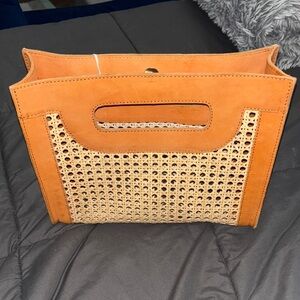 Orange and Tan Woven Clutch with Cutout Handle